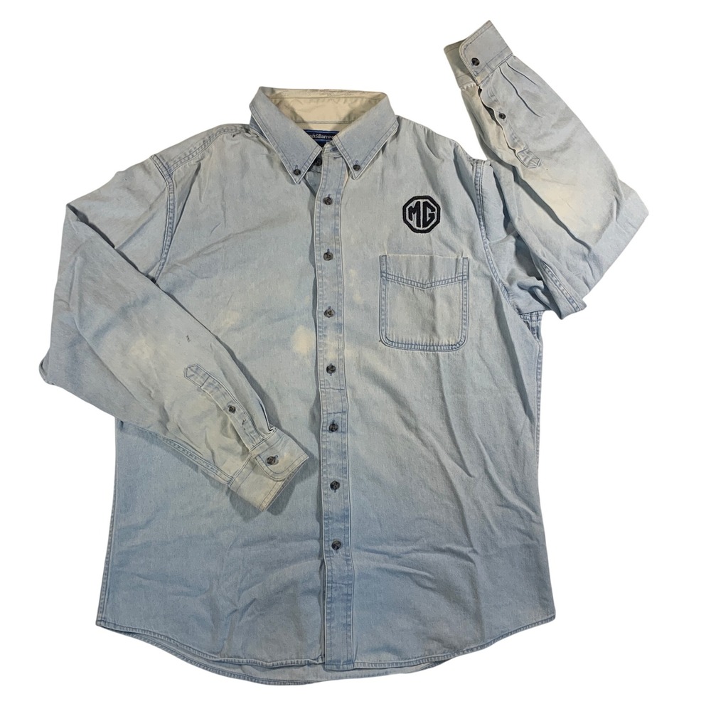 Vtg 90s Faded‎ Croft & Barrow Denim Button Up Shirt MG Logo Long Sleeve Mens LT